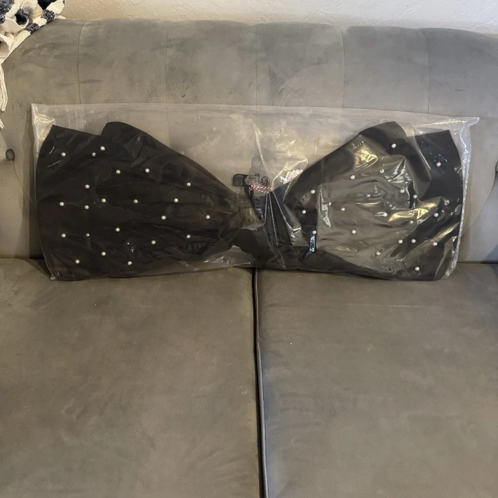 New Anthropologie Pearled Satin‎ Bow Tree Topper Black Christmas